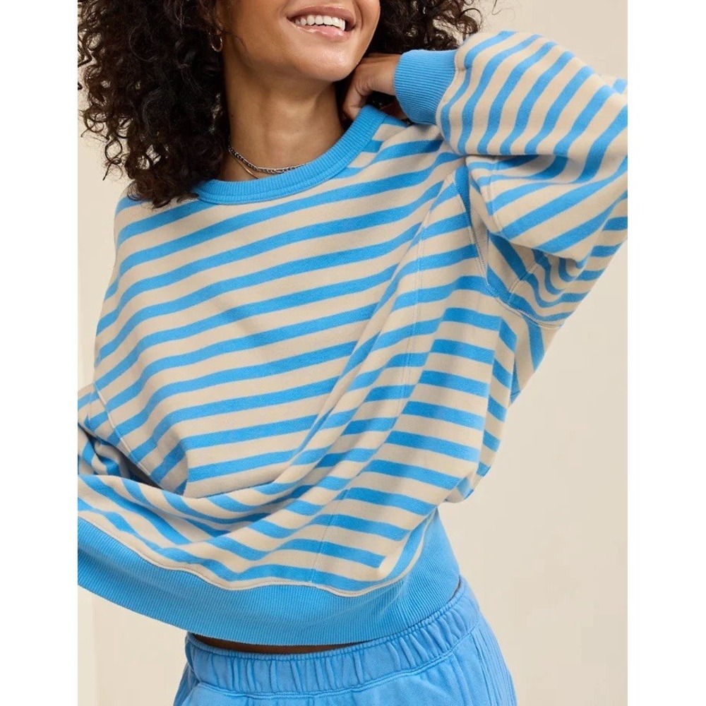 NWT Aerie Go To Boyfriend Sweatshirt Sz L Oversized Preppy Hipster Striped $65